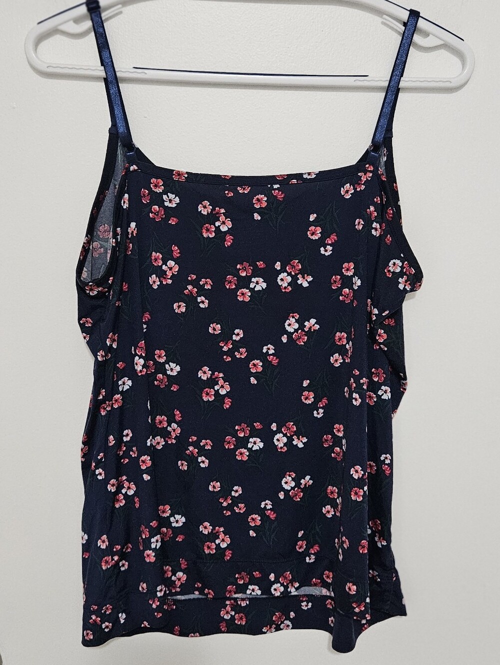 Lands' End Navy Floral Spaghetti Strap Cami with Red Flowers XL Floral Tank
